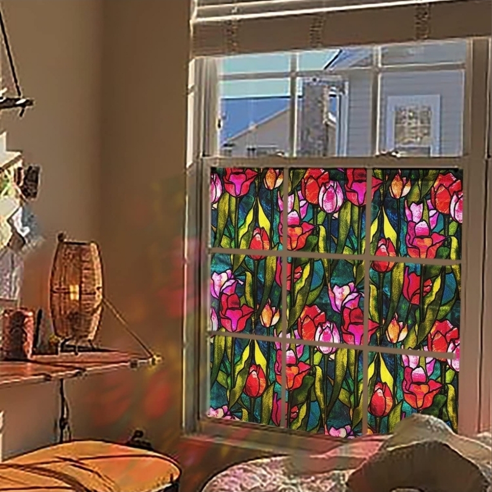Red Tulip Floral Window Film – 58 x 300 cm | Double-Sided Static Cling